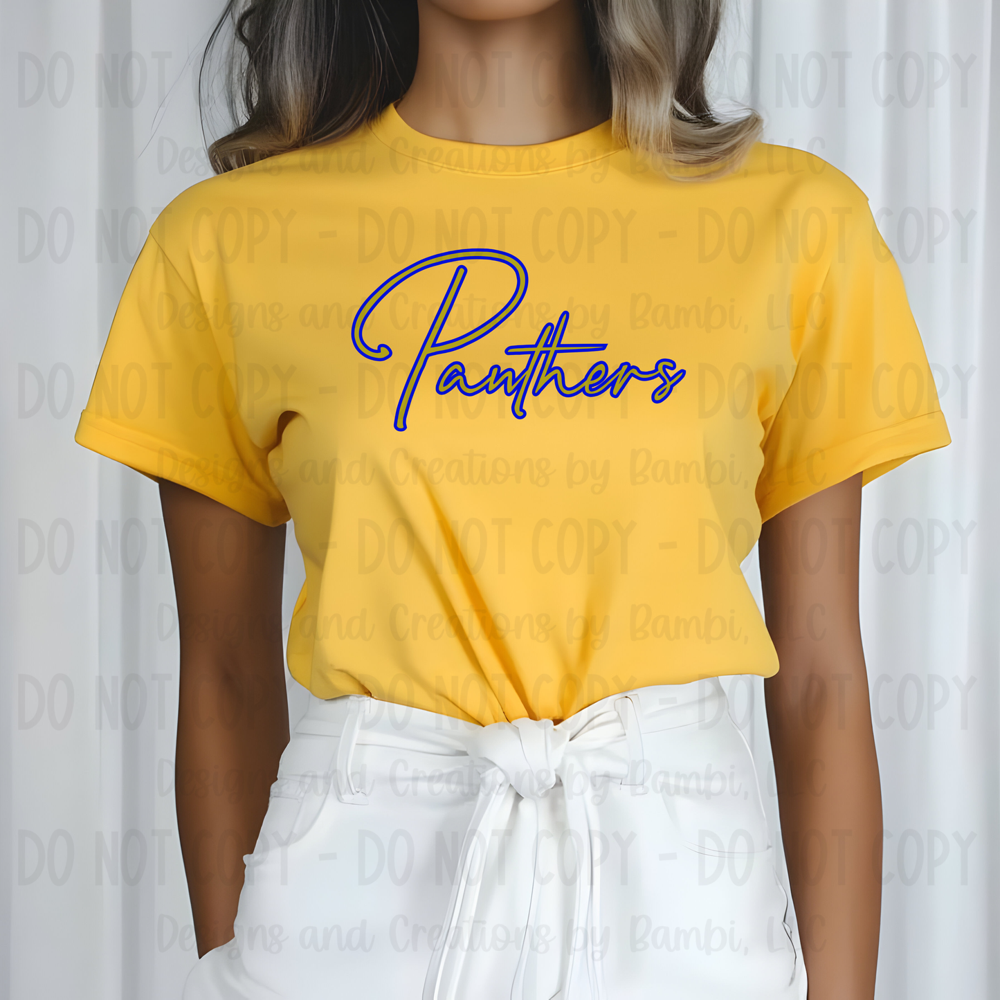 Oakwood Panthers Script Gold with Blue Outline