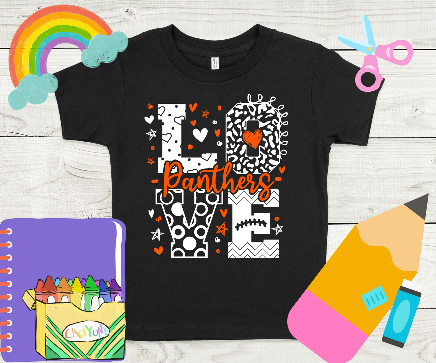 Love Panthers in White and Orange Completed Shirt