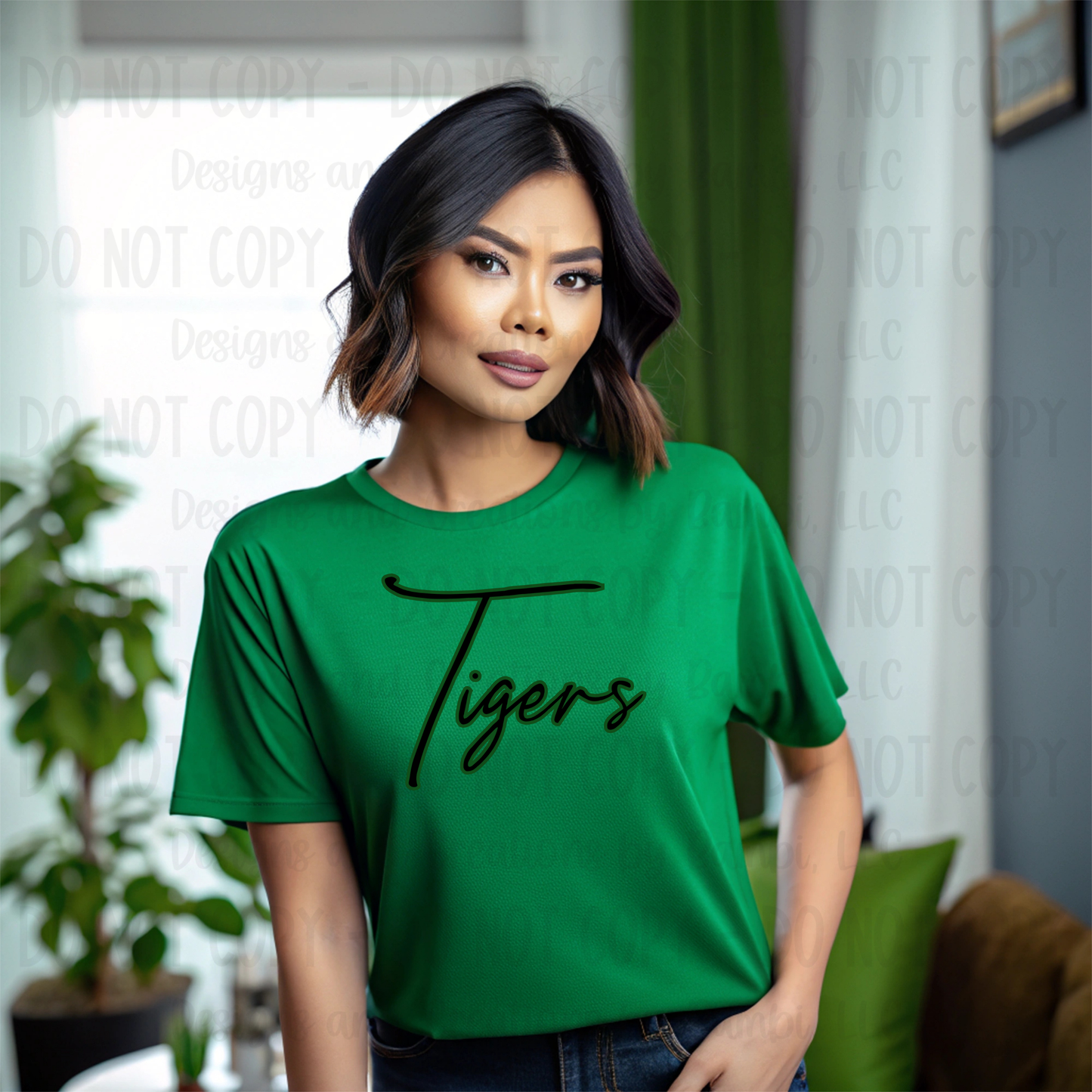 Latexo Tigers Scripts Black with Green Outline