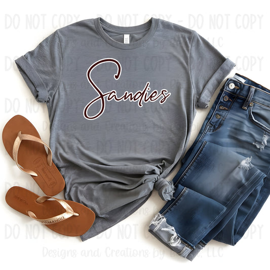 Grapeland Sandies Script Maroon with White Outline