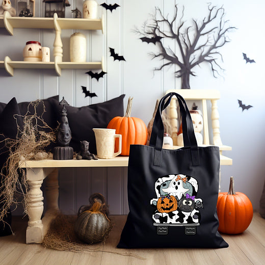 Cow Print Truck and Ghost Canvas Tote Bag