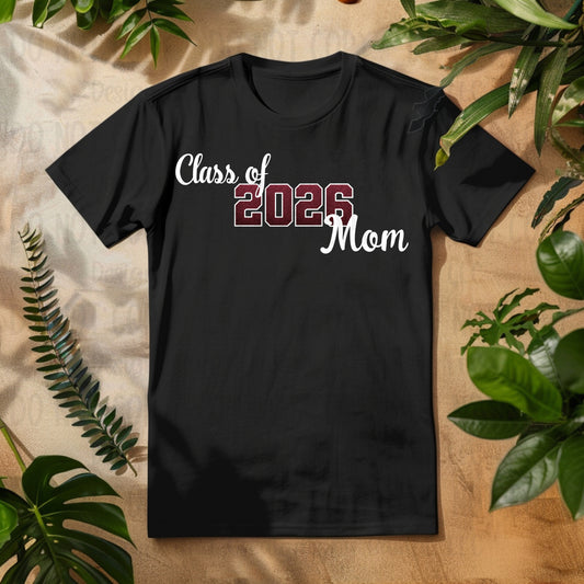 Class of 2026 Mom Faux Glitter/Embroidery Maroon with White Outline and White Font