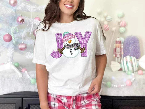 Joy with Snowman Faux Embroidery