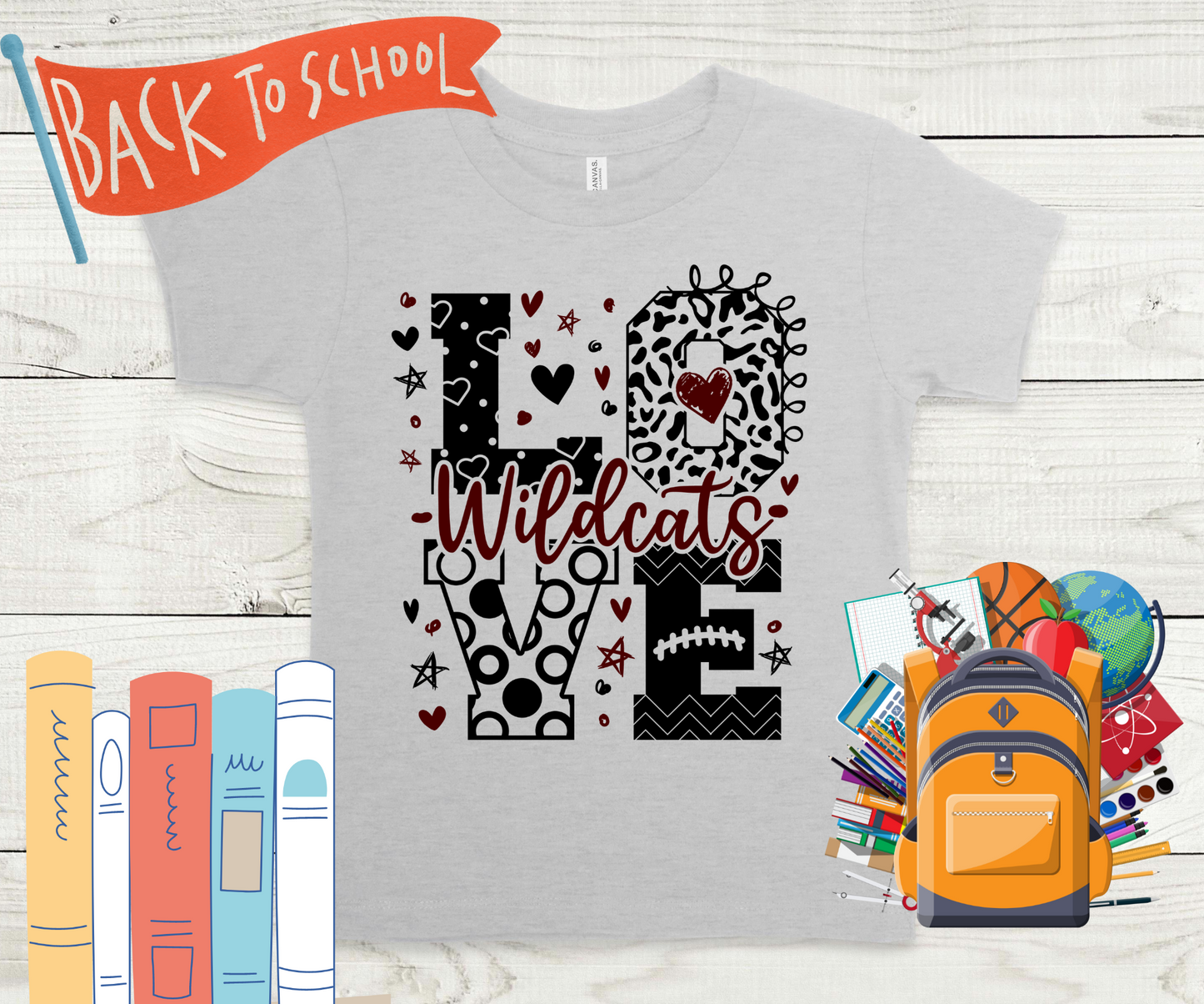 Love Wildcats in Black and Maroon Completed Shirt