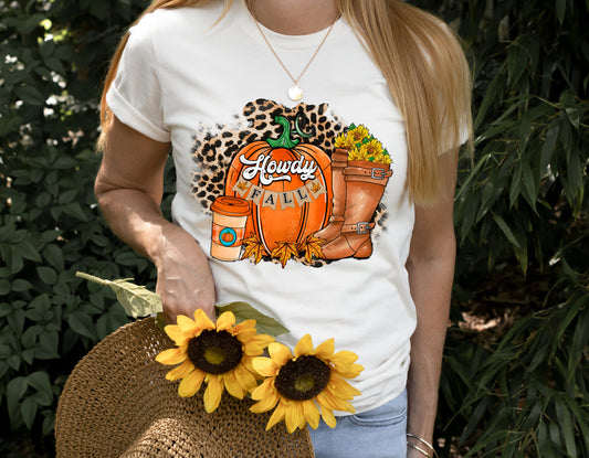 Howdy Fall with Large Pumpkin Completed Shirt- Adult