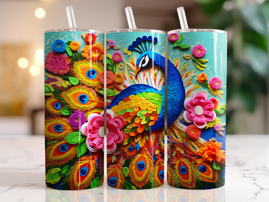 3D Peacock Sublimated Tumbler